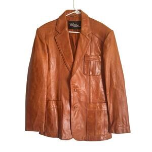 Wilson's Leather 70s Swag Leather Jacket Men SZ 38 Cognac Brown Retro Chic